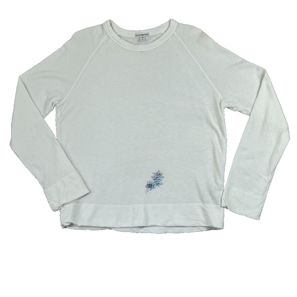 Standard James Perse Womens 0 Supima Cotton White Top Tee Terry Visible Mending